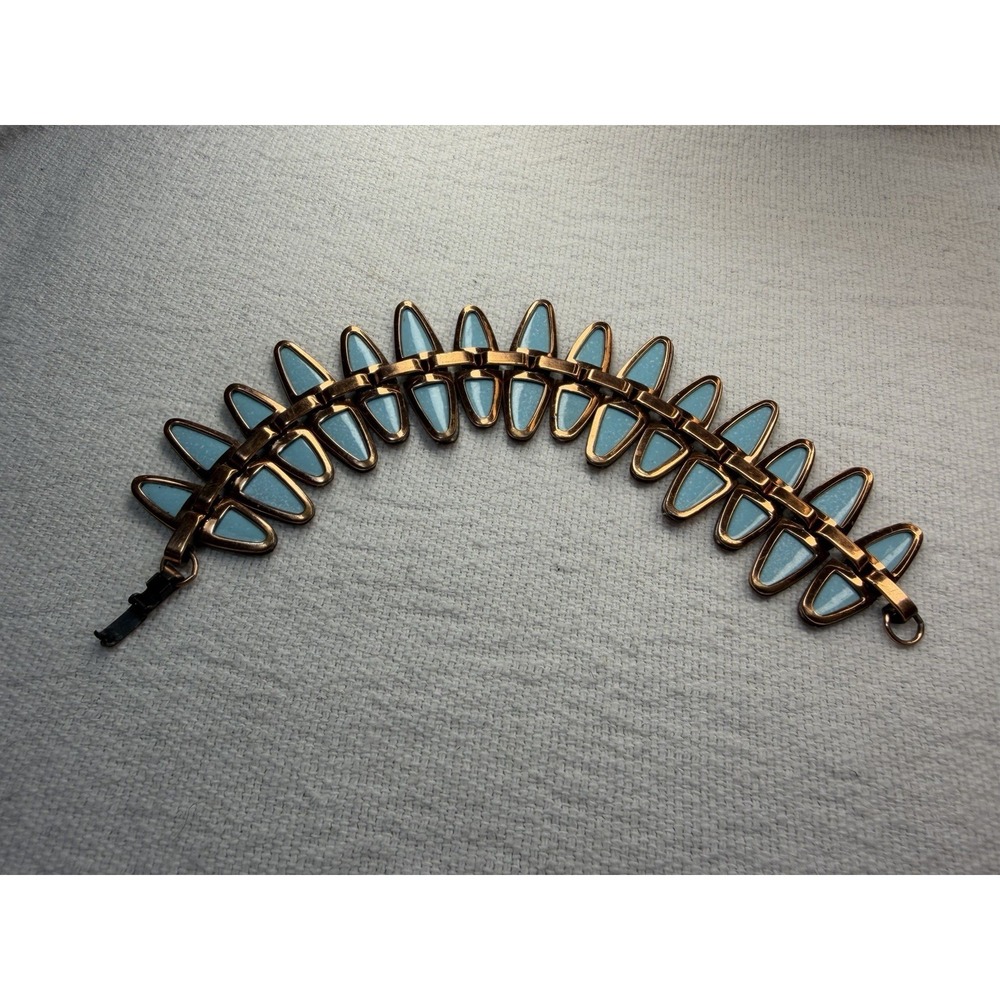 RARE 1960s MATISSE RENOIR COPPER & BLUE ENAMEL BRACELET SIGNED